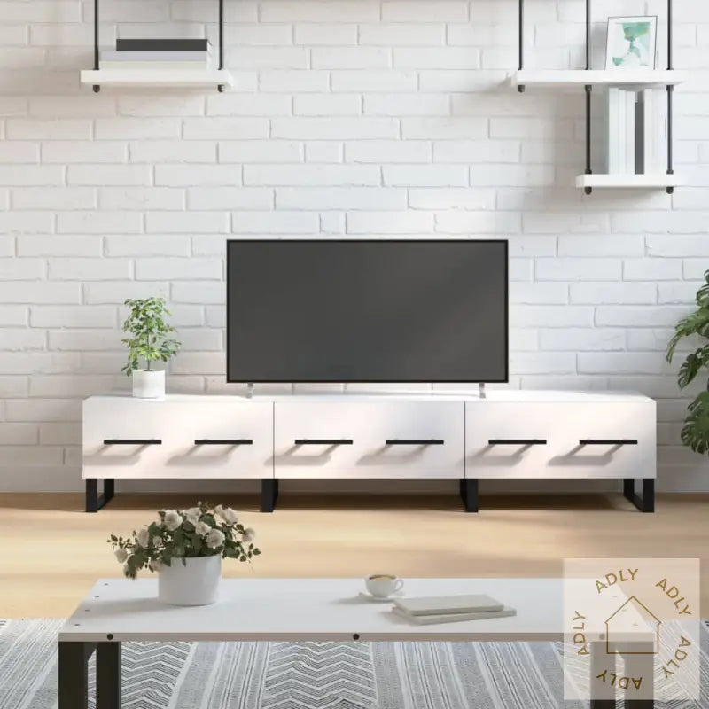 Tv-Benk Høyglans Hvit 150X36X30 Cm Konstruert Tre