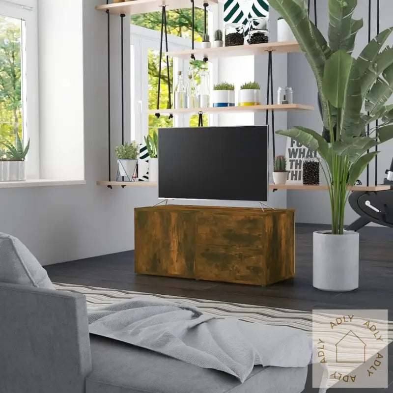 Tv-Benk Røkt Eik 80X34X36 Cm Konstruert Tre