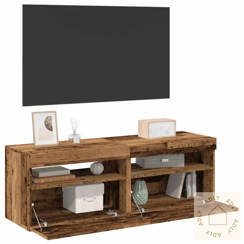 Tv-Benk Med Led-Lys 2 Stk Gammelt Tre Konstruert Tre