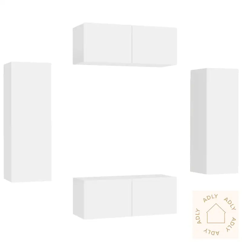 Tv-Benksett 4 Deler Hvit Konstruert Tre