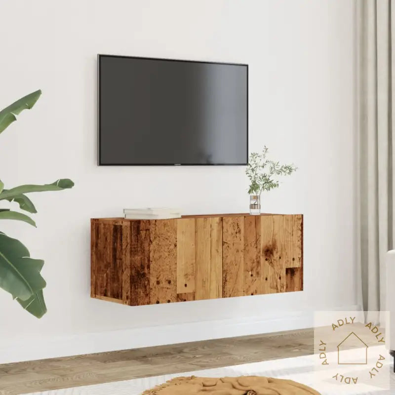 Veggmonterte Tv-Benker 2 Stk Gammelt Tre 80X30X30 Cm