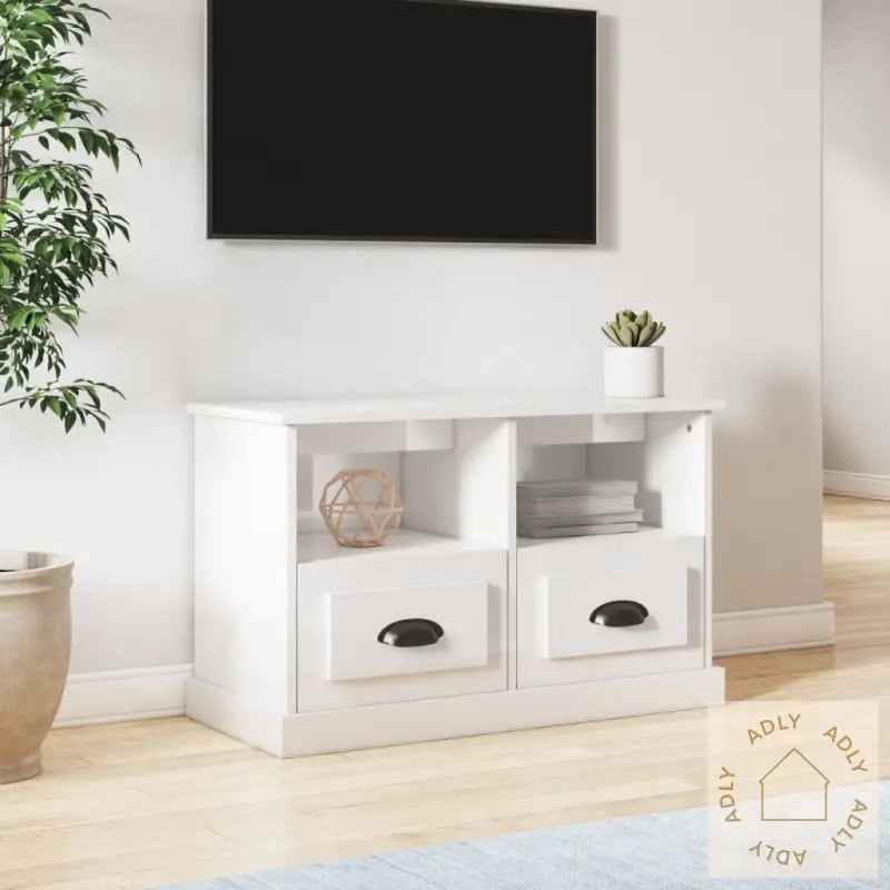 Tv-Benk Høyglans Hvit 80X35X50 Cm Konstruert Tre