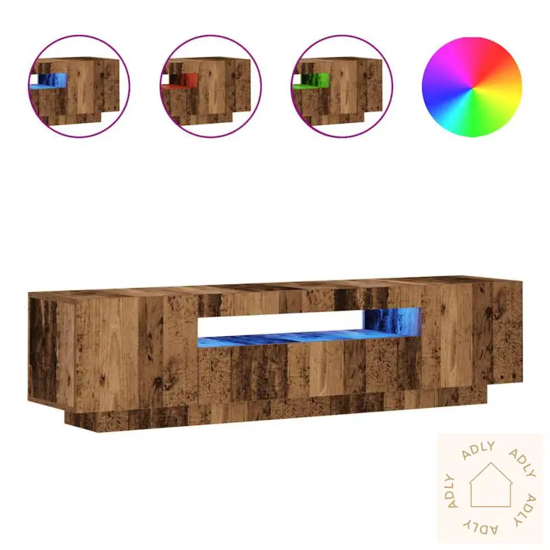 Tv-Benk Med Led-Lys Gammelt Tre 160X35X40 Cm Konstruert Tre