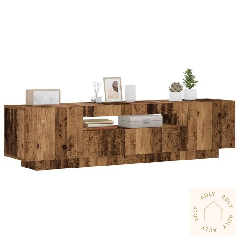 Tv-Benk Med Led-Lys Gammelt Tre 160X35X40 Cm Konstruert Tre