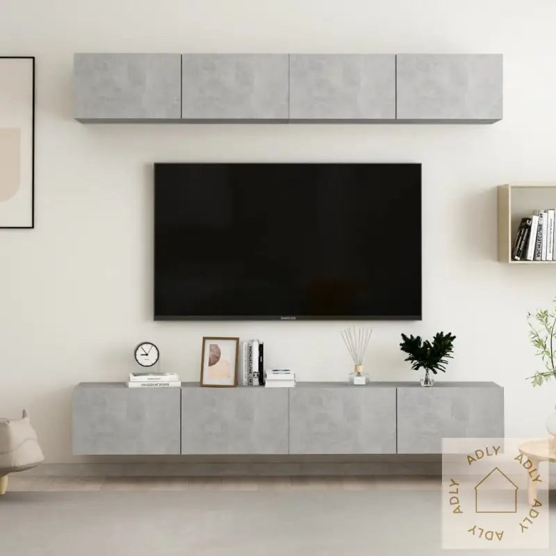 Tv-Benker 4 Stk Betonggrå 100X30X30 Cm Konstruert Tre