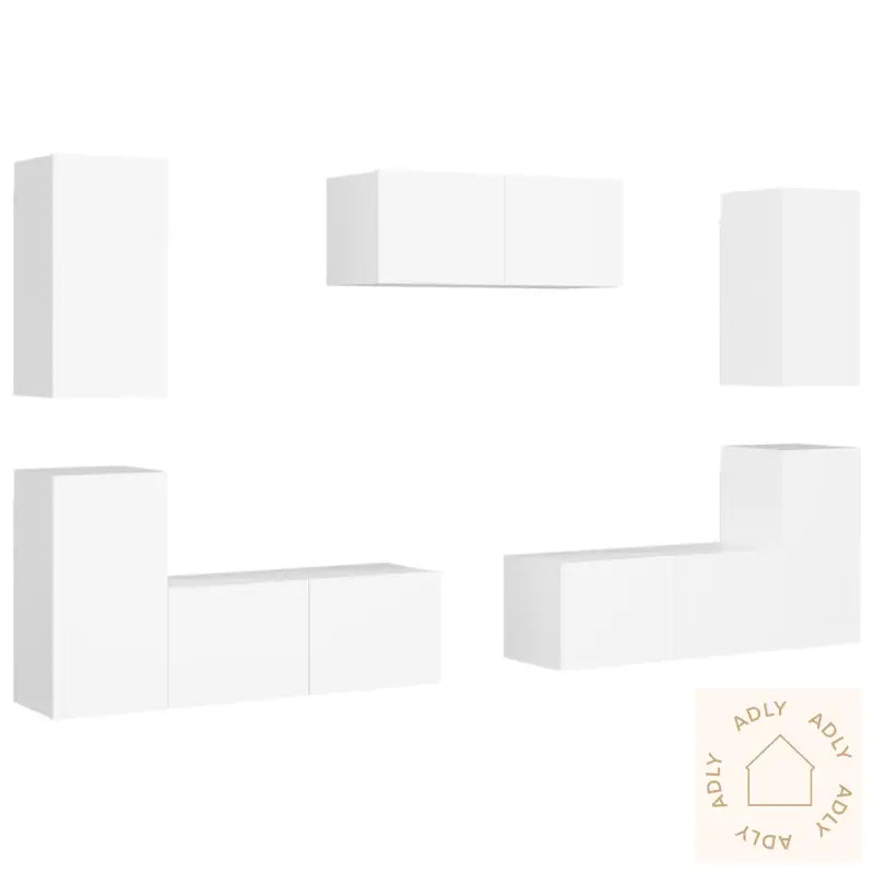 Tv-Benksett 7 Deler Hvit Konstruert Tre