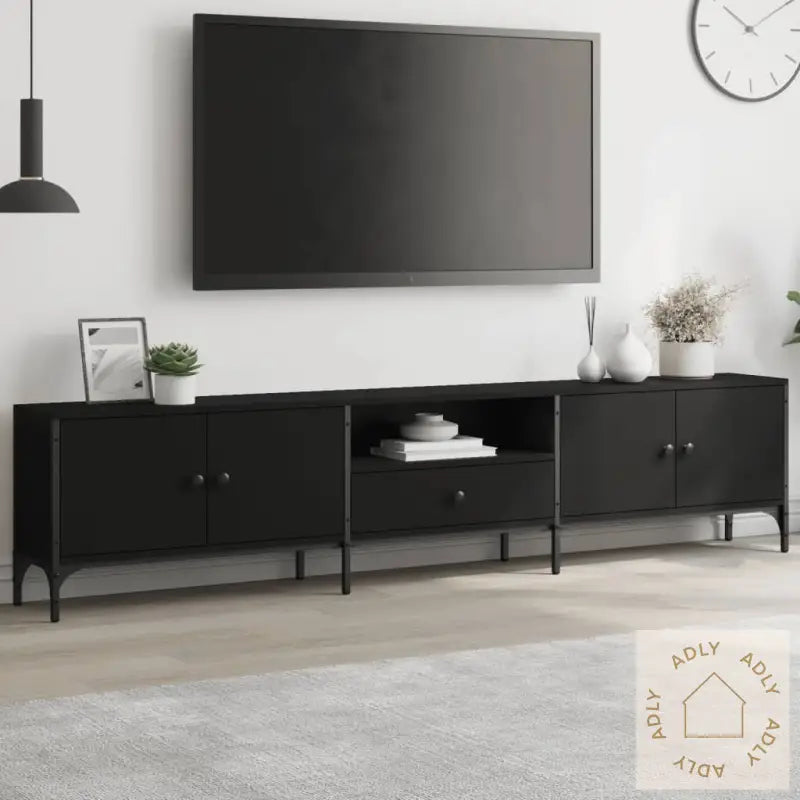 Tv-Benk Med Skuff Svart 200X25X44 Cm Konstruert Tre