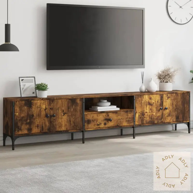 Tv-Benk Med Skuff Røkt Eik 200X25X44 Cm Konstruert Tre