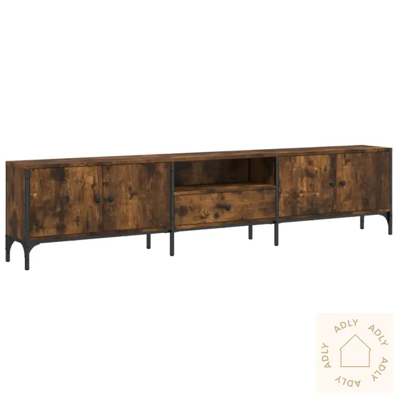 Tv-Benk Med Skuff Røkt Eik 200X25X44 Cm Konstruert Tre