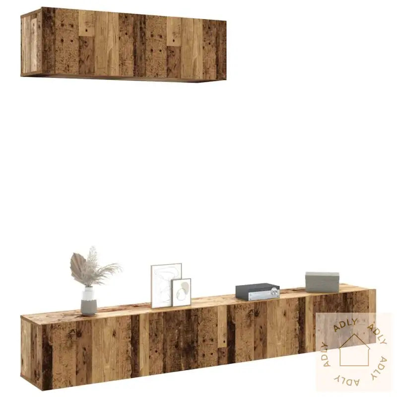Vegghengt Tv-Benker 3Stk Gammelt Tre 100X30X30Cm Konstruert Tre