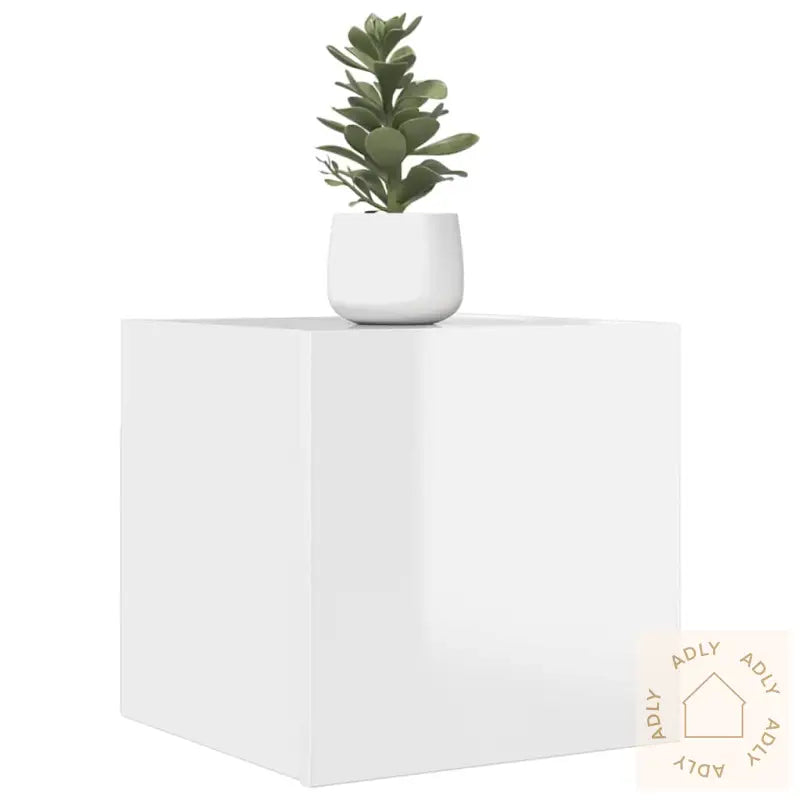 Vegghengt Tv-Benk Høyglans Hvit 30,5X30X30 Cm