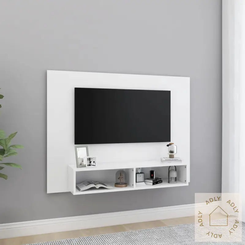 Veggmontert Tv-Benk Hvit 120X23,5X90 Cm Konstruert Tre