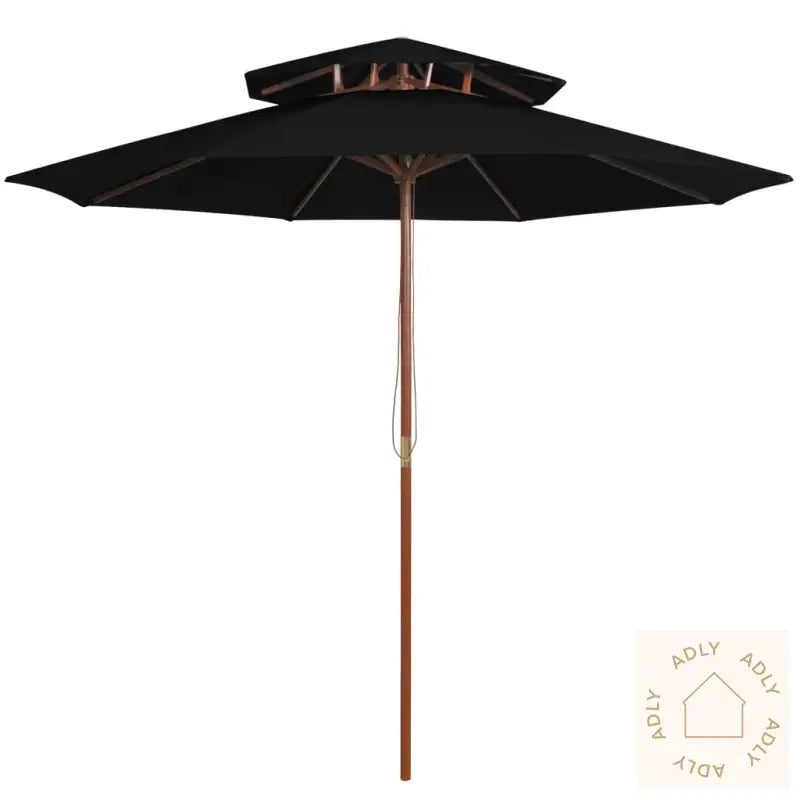 Dobbel Parasoll Med Trestang 270 Cm Svart