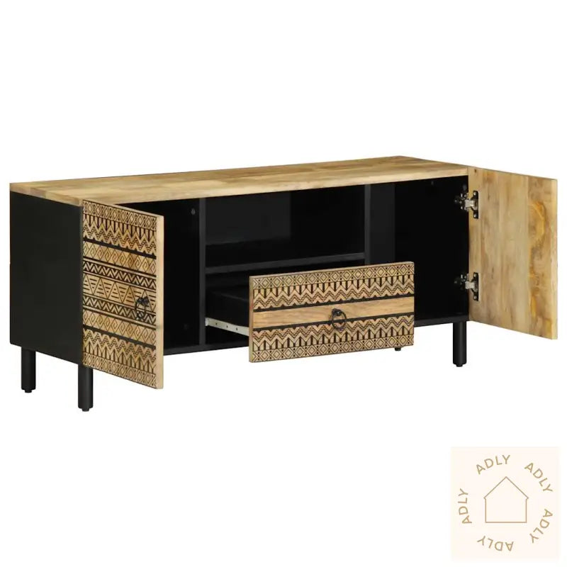 Tv-Benk Svart 105X33,5X46 Cm Grovt Heltre Mangotre