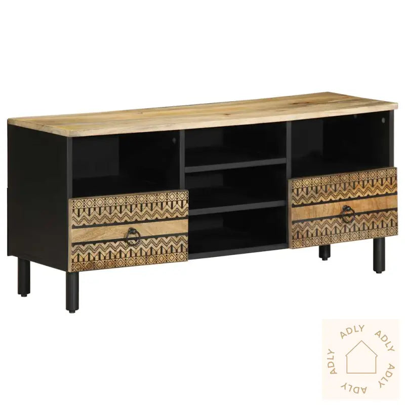 Tv-Benk Svart 100X33,5X46 Cm Grovt Heltre Mangotre
