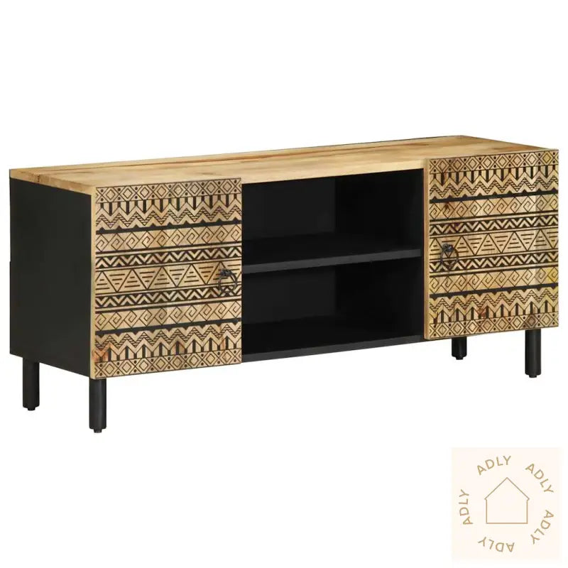 Tv-Benk Svart 105X33,5X46 Cm Grovt Heltre Mangotre