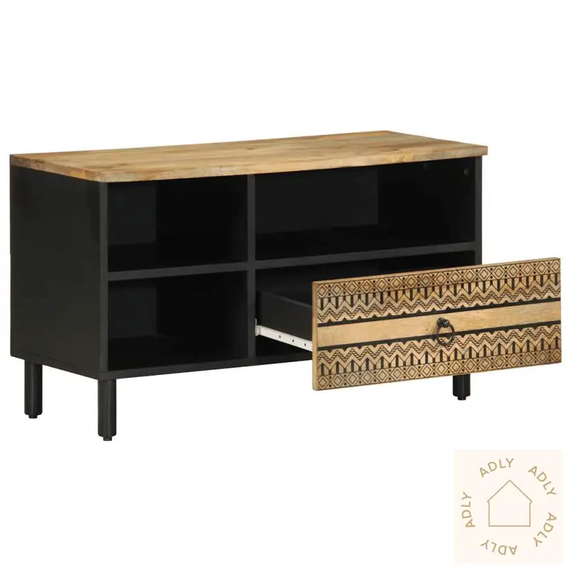 Tv-Benk Svart 80X33,5X46 Cm Grovt Heltre Mangotre