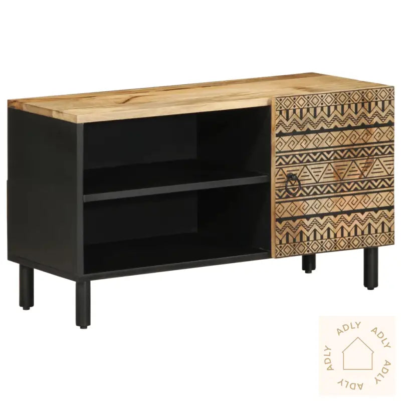 Tv-Benk Svart 80X33,5X46 Cm Grovt Heltre Mangotre