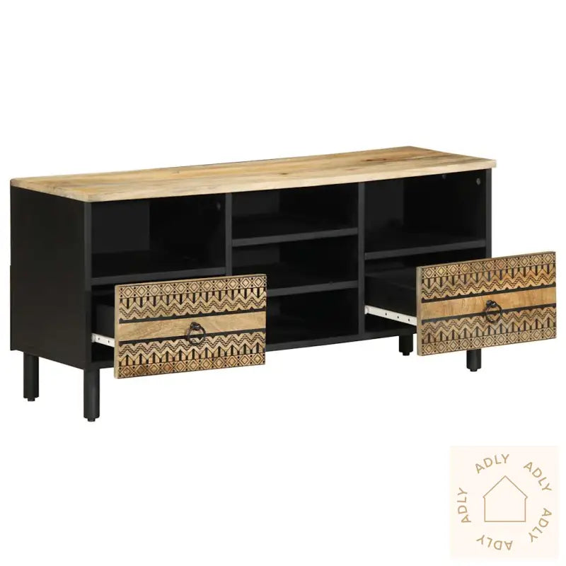 Tv-Benk Svart 100X33,5X46 Cm Grovt Heltre Mangotre