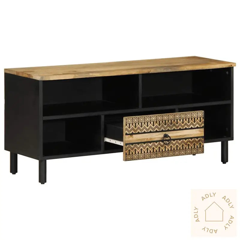 Tv-Benk Svart 100X33,5X46 Cm Grovt Heltre Mangotre