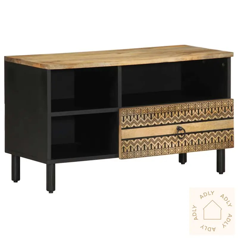 Tv-Benk Svart 80X33,5X46 Cm Grovt Heltre Mangotre