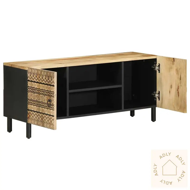 Tv-Benk Svart 105X33,5X46 Cm Grovt Heltre Mangotre