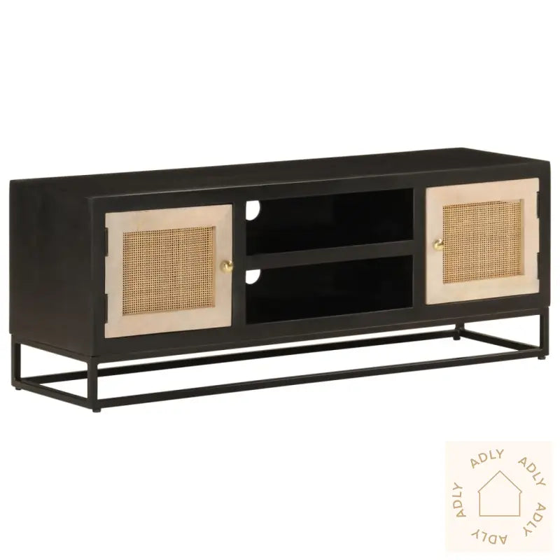 Tv-Benk Svart 110X30X40 Cm Heltre Mangotre Og Jern