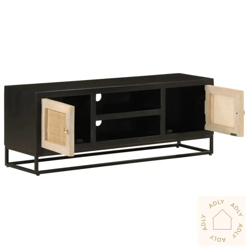 Tv-Benk Svart 110X30X40 Cm Heltre Mangotre Og Jern