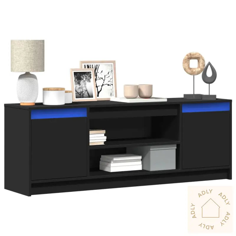 Tv-Benk Med Led Svart 139,5X34X50 Cm Konstruert Tre