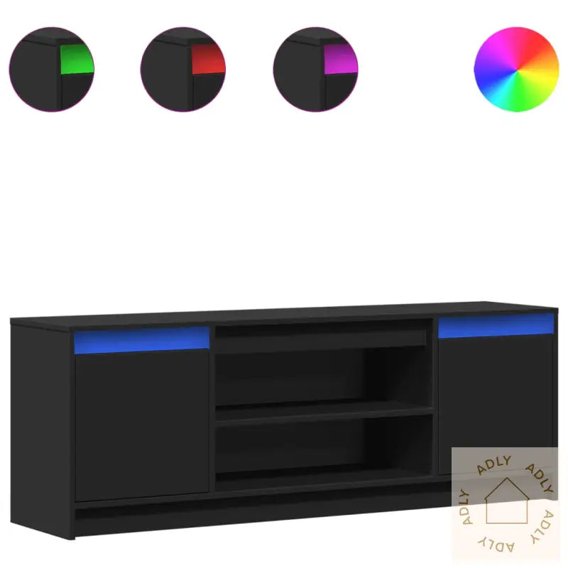 Tv-Benk Med Led Svart 139,5X34X50 Cm Konstruert Tre