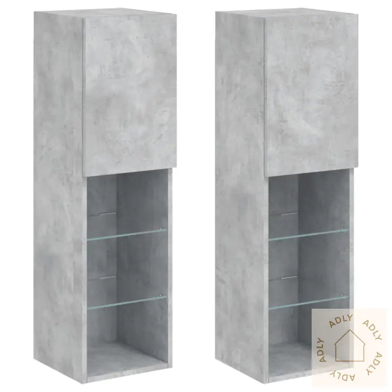 Tv-Benker Med Led-Lys 2 Stk Betonggrå 30,5X30X102 Cm
