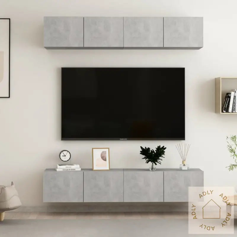 Tv-Benker 4 Stk Betonggrå 80X30X30 Cm Konstruert Tre