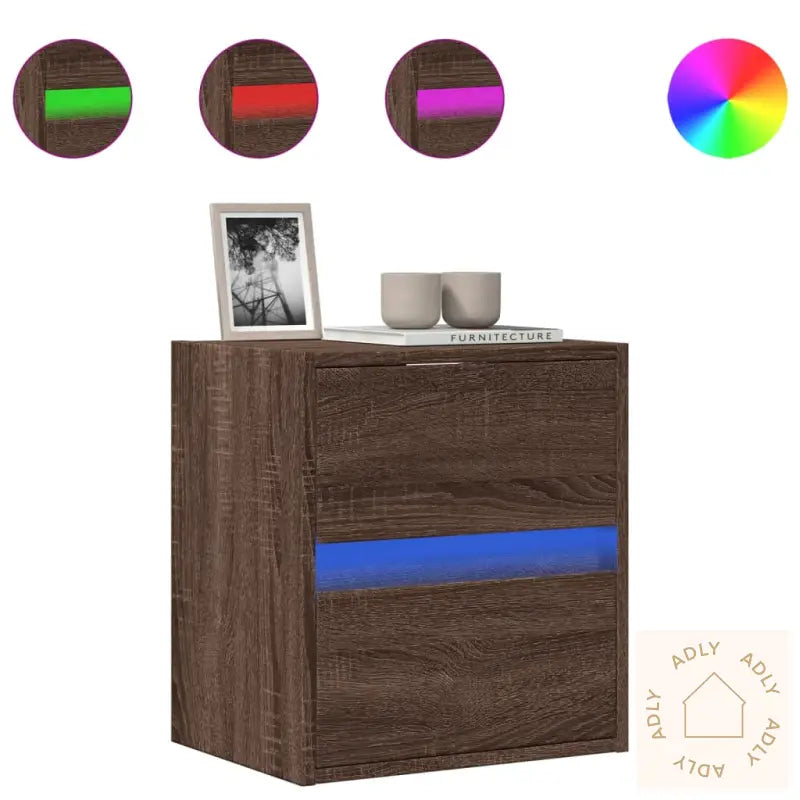 Vegghengt Tv-Benk Med Led Brun Eik 41X31X45 Cm