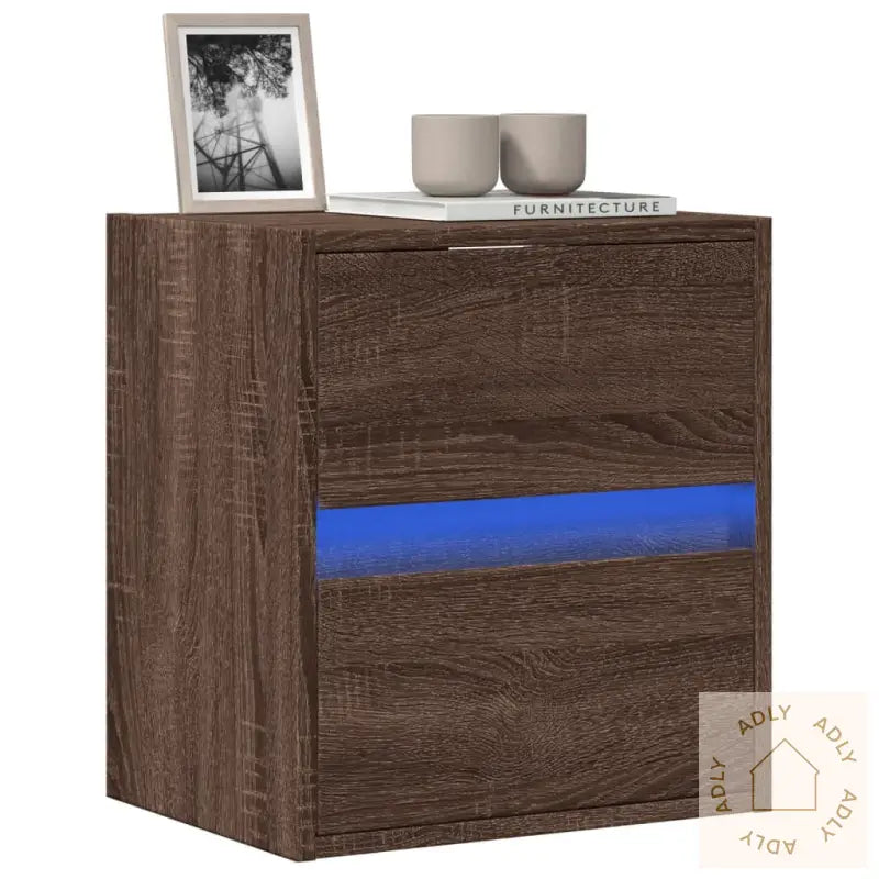 Vegghengt Tv-Benk Med Led Brun Eik 41X31X45 Cm