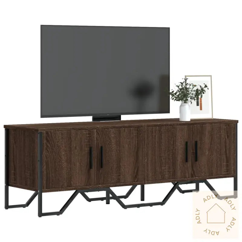 Tv-Benk Brun Eik 122X34X41 Cm Konstruert Tre