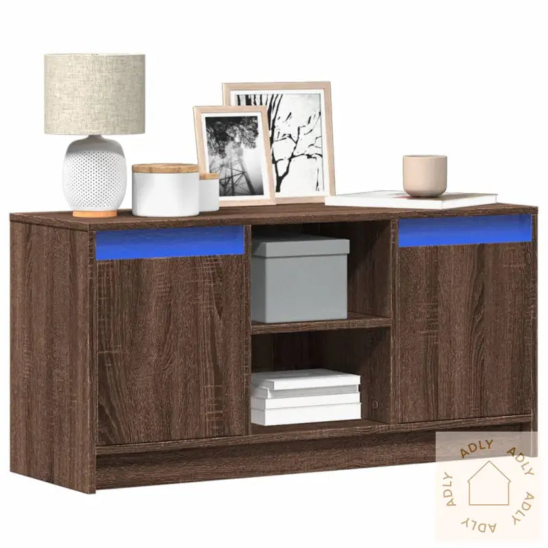 Tv-Benk Med Led Brun Eik 100X34X50 Cm Konstruert Tre