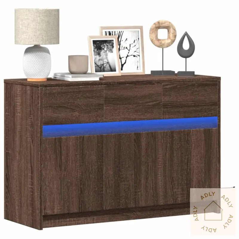 Tv-Benk Med Led Brun Eik 91X34X61 Cm Konstruert Tre