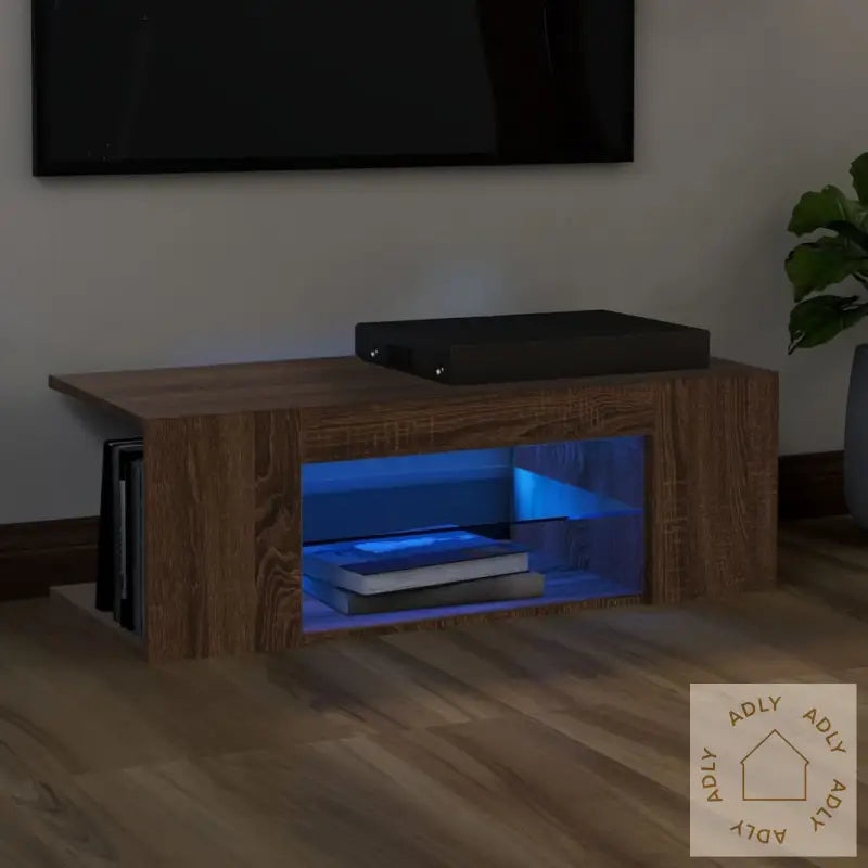 Tv-Benk Med Led-Lys Brun Eik 90X39X30 Cm