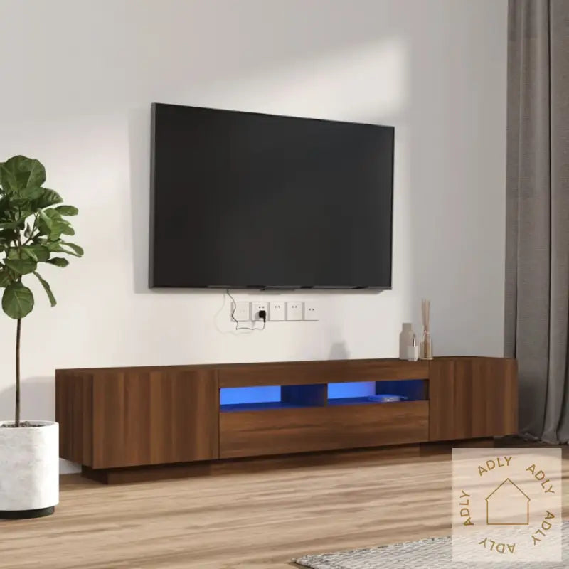 Tv-Benksett Med Led-Lys 2 Deler Brun Eik Konstruert Tre
