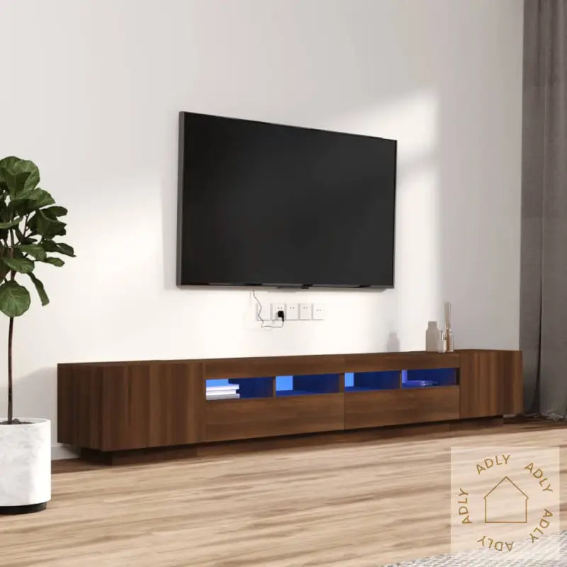 Tv-Benksett Med Led-Lys 3 Deler Brun Eik Konstruert Tre