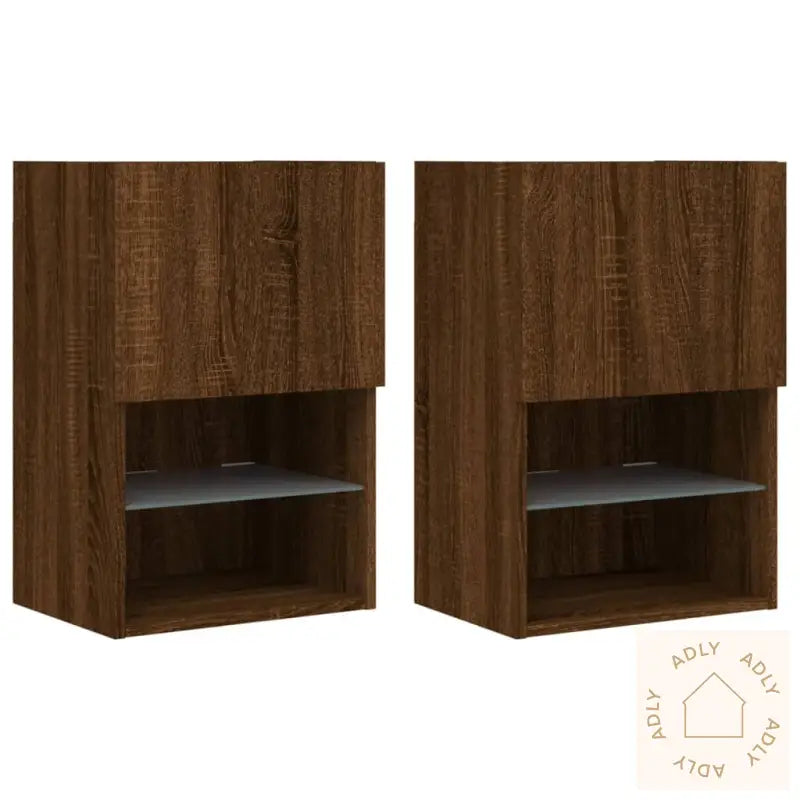 Tv-Benker Med Led-Lys 2 Stk Brun Eik 40,5X30X60 Cm