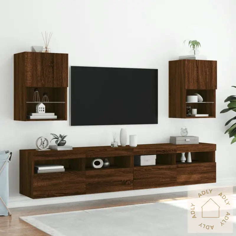 Tv-Benker Med Led-Lys 2 Stk Brun Eik 40,5X30X60 Cm