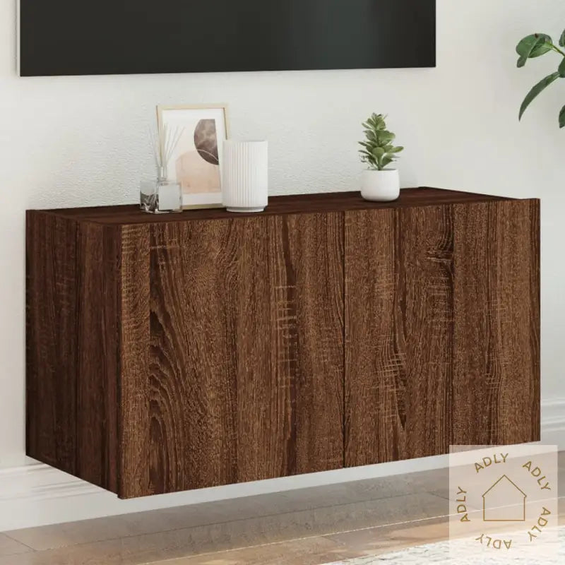 Vegghengt Tv-Benk Med Led Brun Eik 80X35X41 Cm