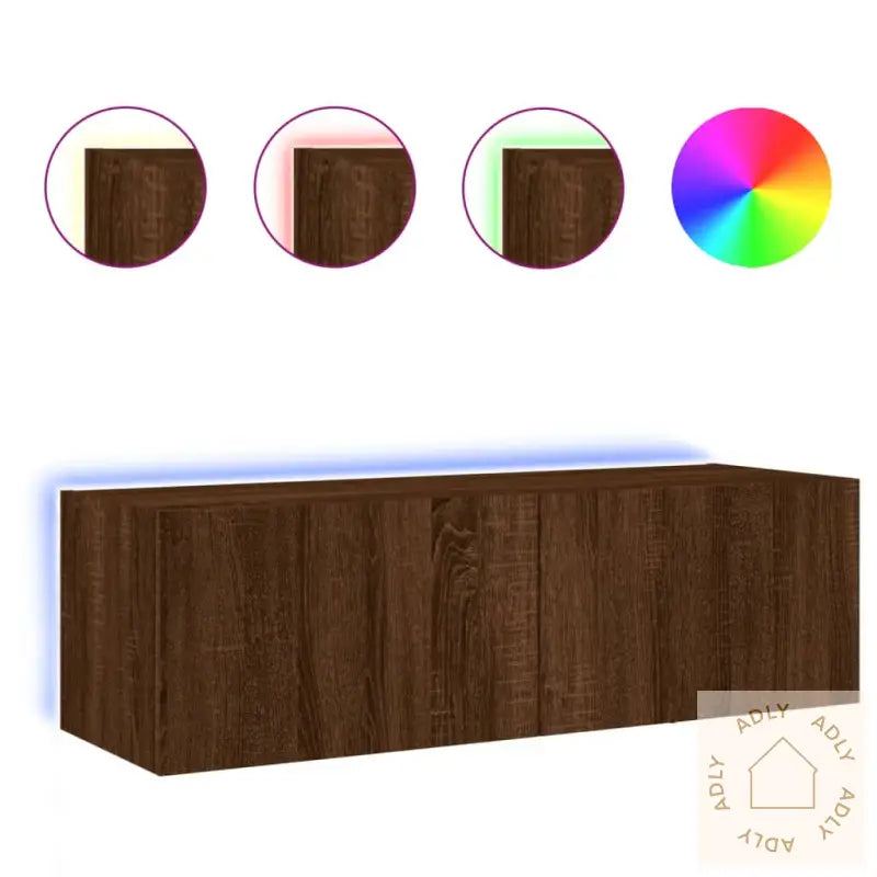 Vegghengt Tv-Benk Med Led Brun Eik 100X35X31 Cm