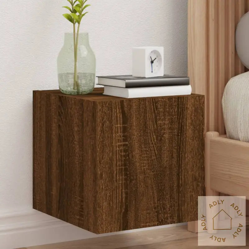 Vegghengt Tv-Benk Med Led Brun Eik 30,5X35X30 Cm