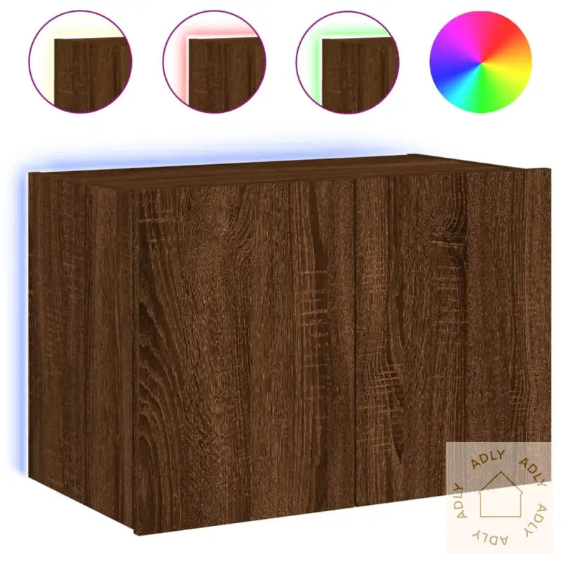 Vegghengt Tv-Benk Med Led Brun Eik 60X35X41 Cm