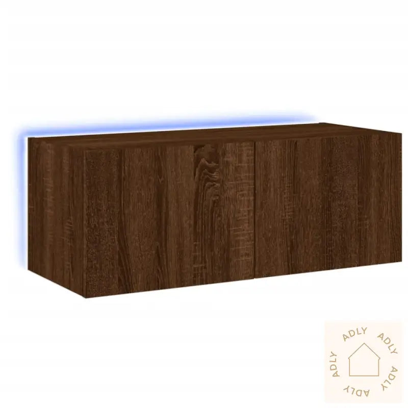 Vegghengt Tv-Benk Med Led Brun Eik 80X35X31 Cm