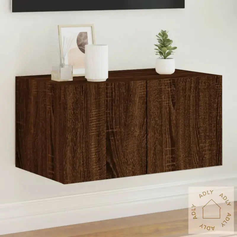 Vegghengt Tv-Benk Med Led Brun Eik 60X35X31 Cm