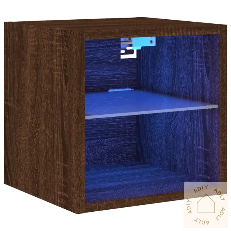 Vegghengt Tv-Benk Med Led Brun Eik 30X28,5X30 Cm