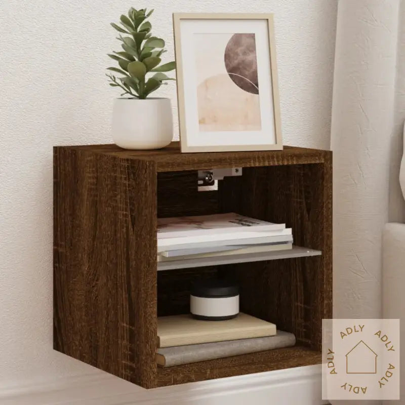 Vegghengt Tv-Benk Med Led Brun Eik 30X28,5X30 Cm